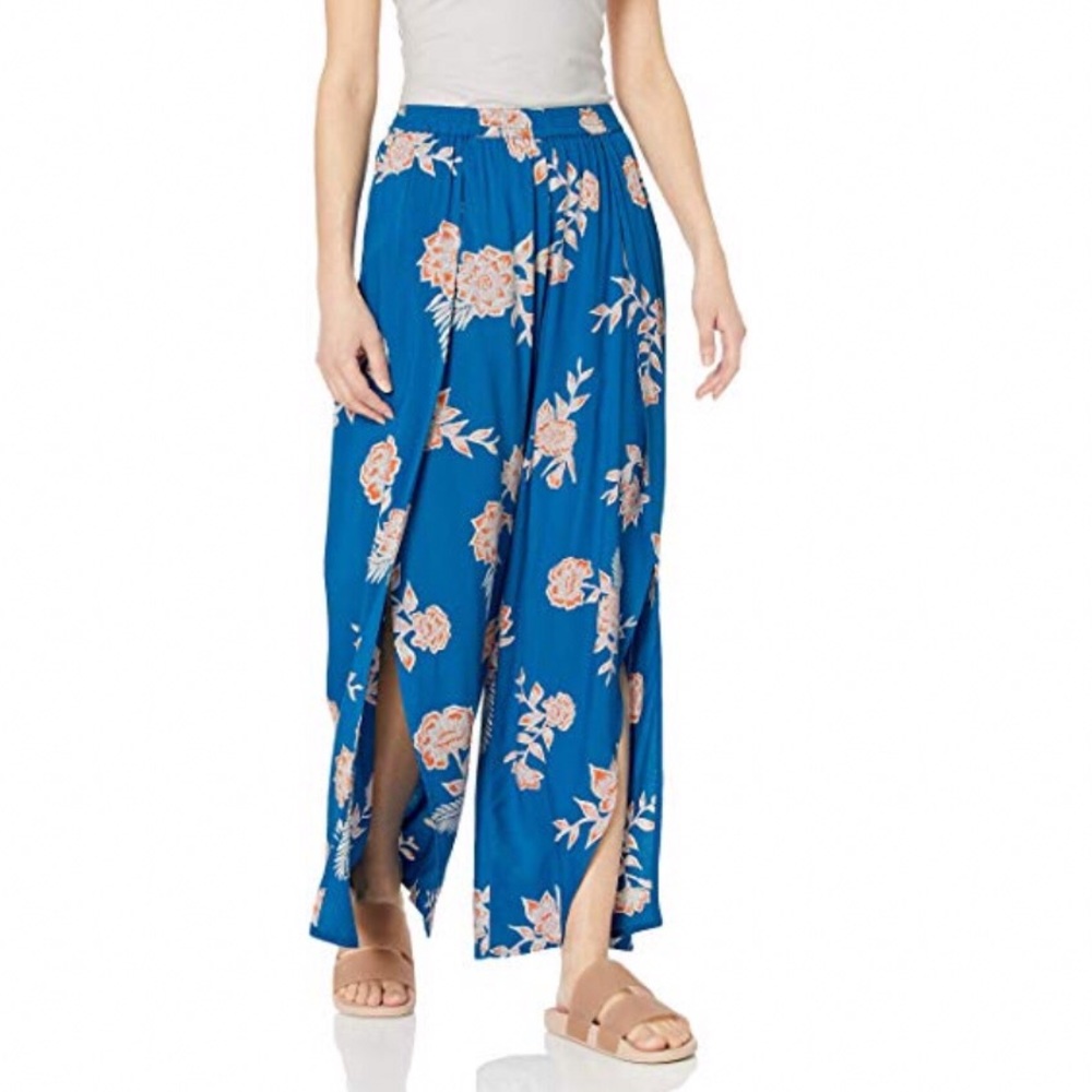 Roxy Teal Floral Print Wide Leg Pants